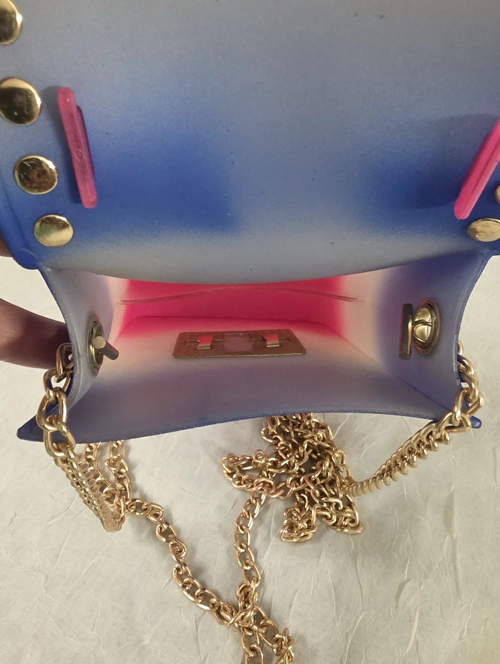 Le Miel Small Tote Handle Gold Stud Chain Shoulder Bag - Picture 6 of 6